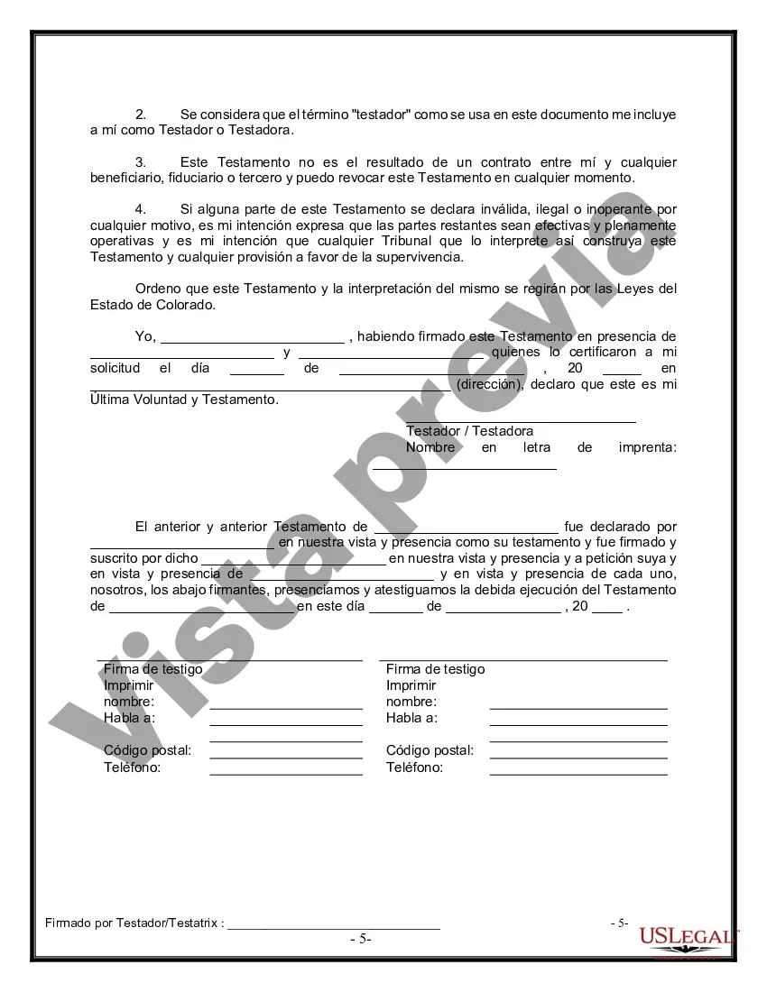 Preview Último testamento legal y formulario de testamento con todos los bienes en fideicomiso llamado testamento invertido