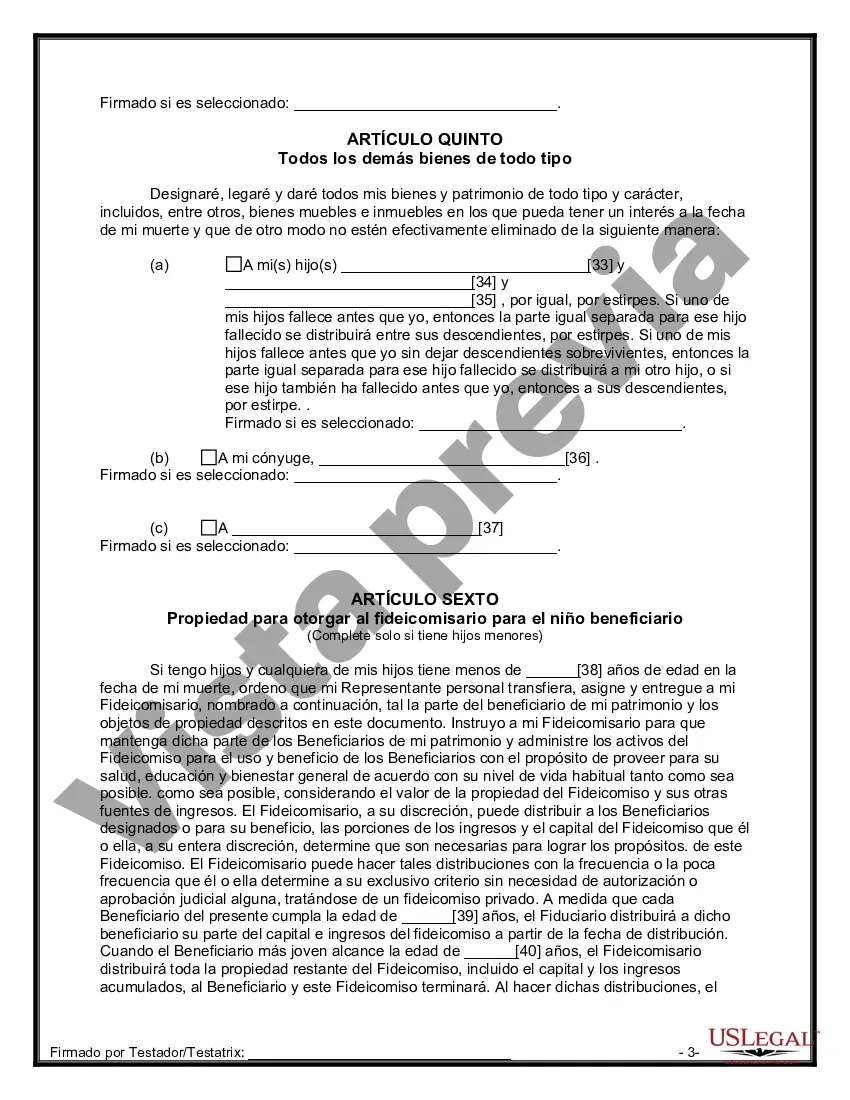 Preview Última voluntad y testamento para otras personas