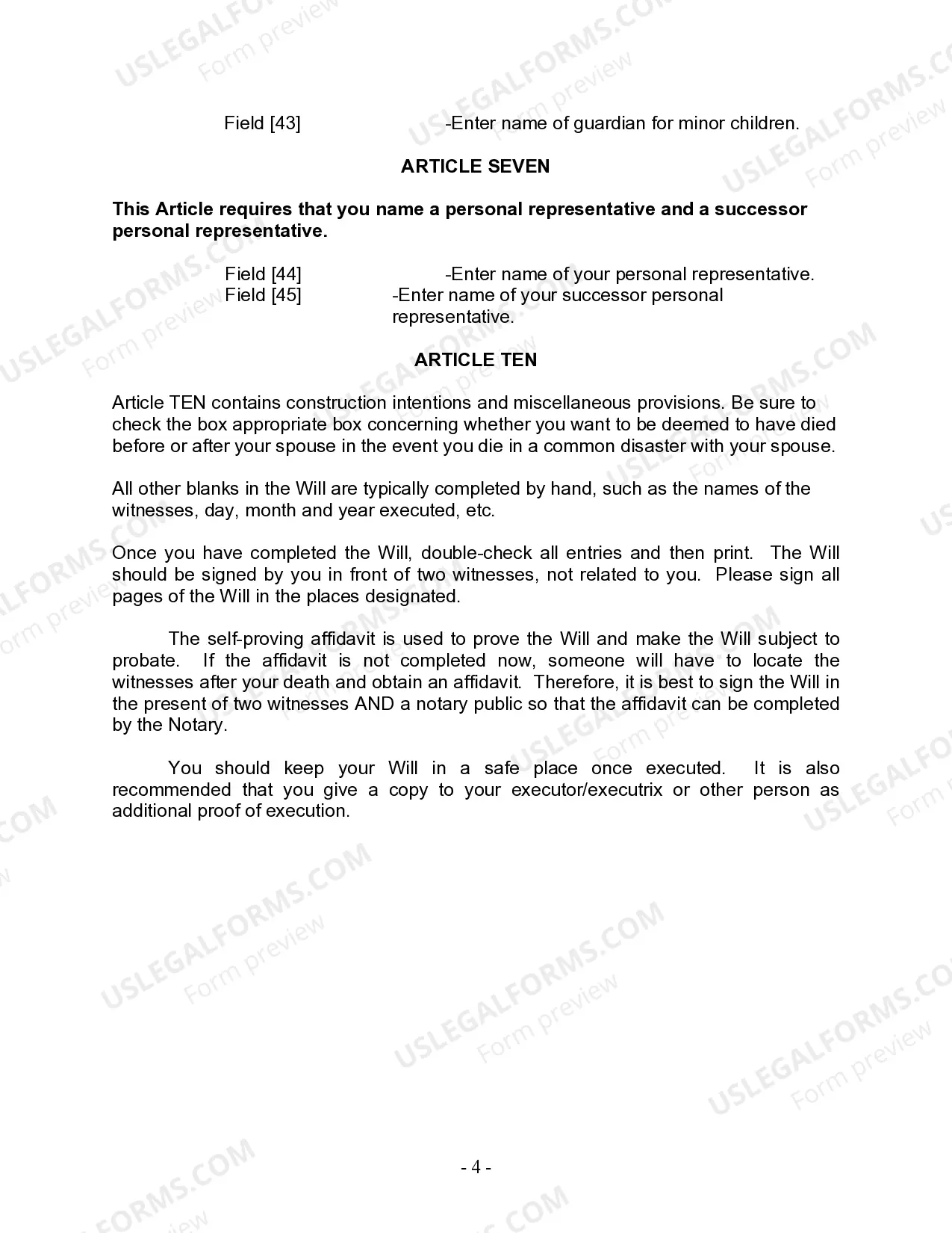 Preview Last Will and Testament for other Persons