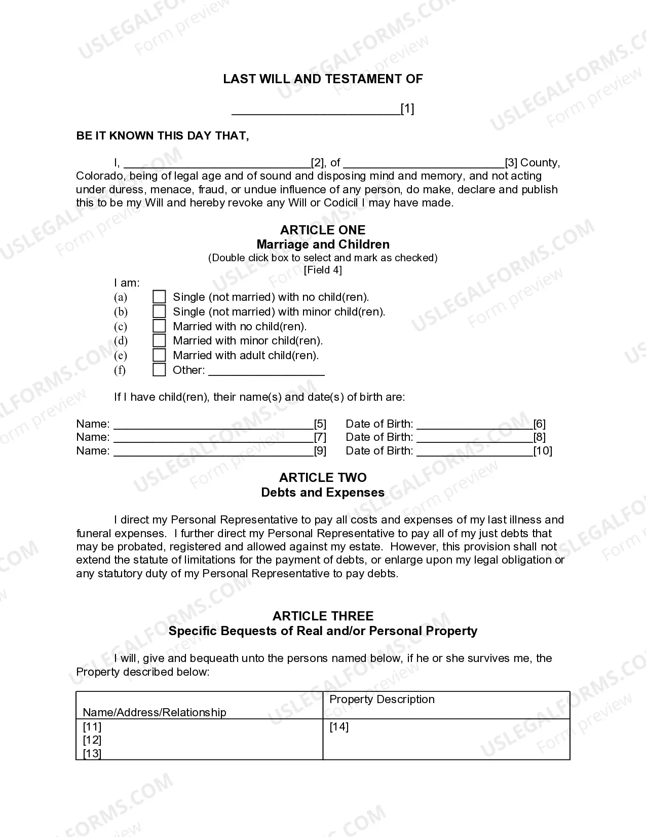 Preview Last Will and Testament for other Persons