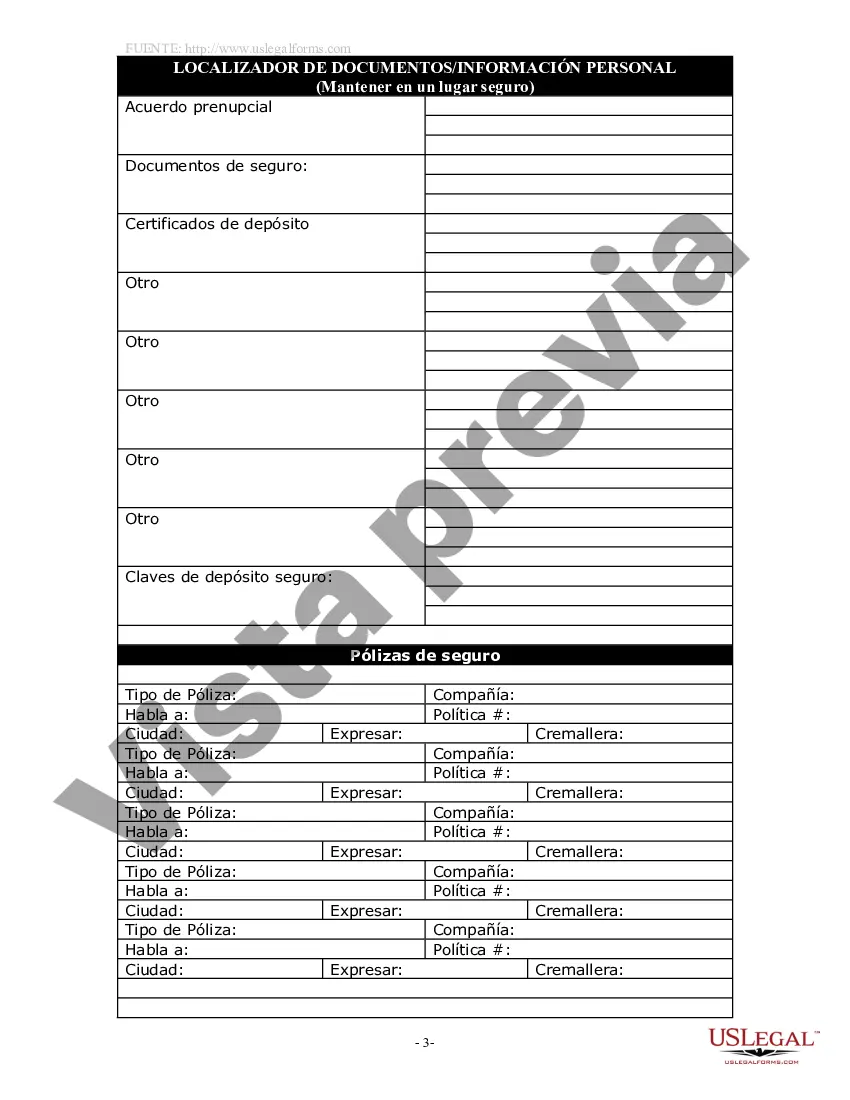 Preview Localizador de documentos y paquete de información personal, incluido el formulario de información de entierro