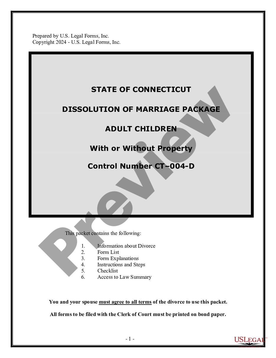 page 0 No-Fault Uncontested Agreed Divorce Package for Dissolution of Marriage with Adult Children and with or without Property and Debts preview