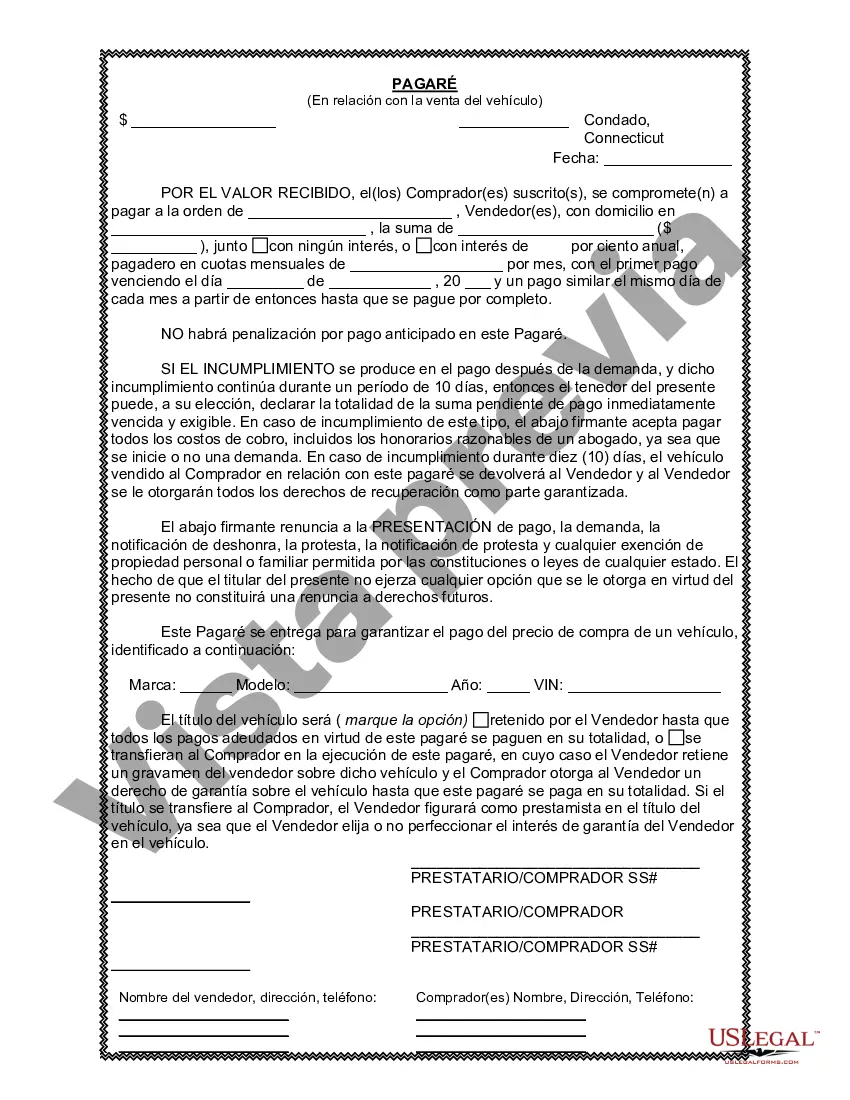 Preview Factura de venta de automóvil o vehículo, incluida la declaración del cuentakilómetros y el pagaré