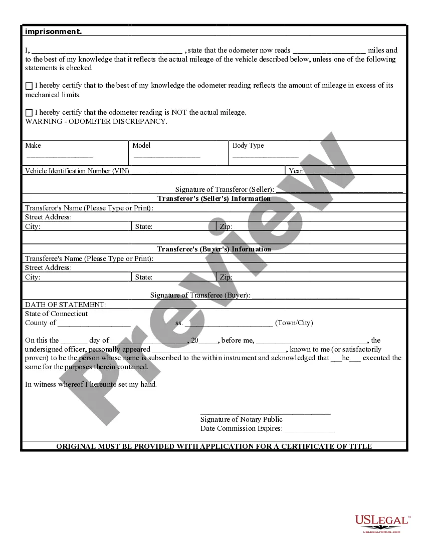 Preview Bill of Sale for Automobile or Vehicle including Odometer Statement and Promissory Note
