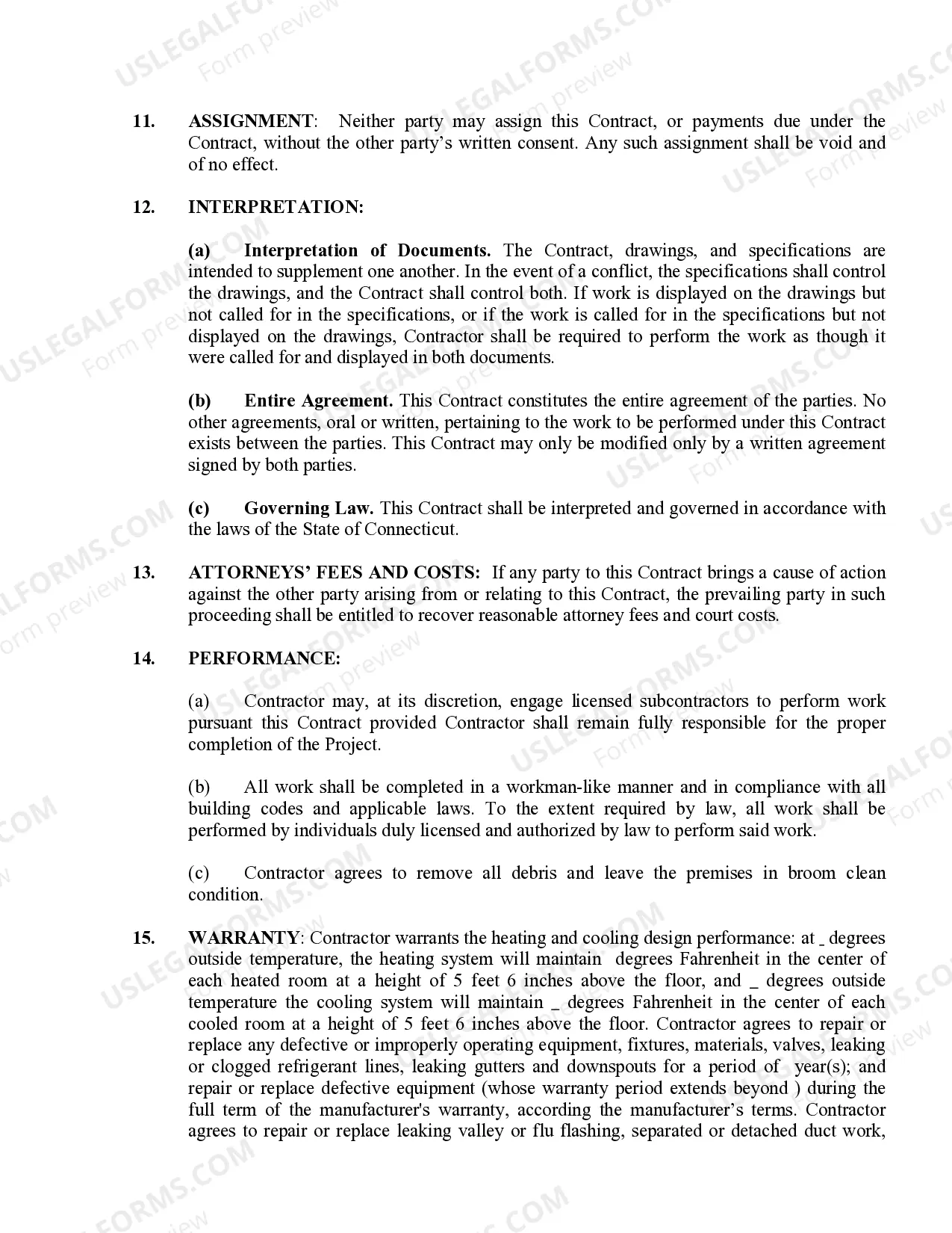 Preview HVAC Contract for Contractor