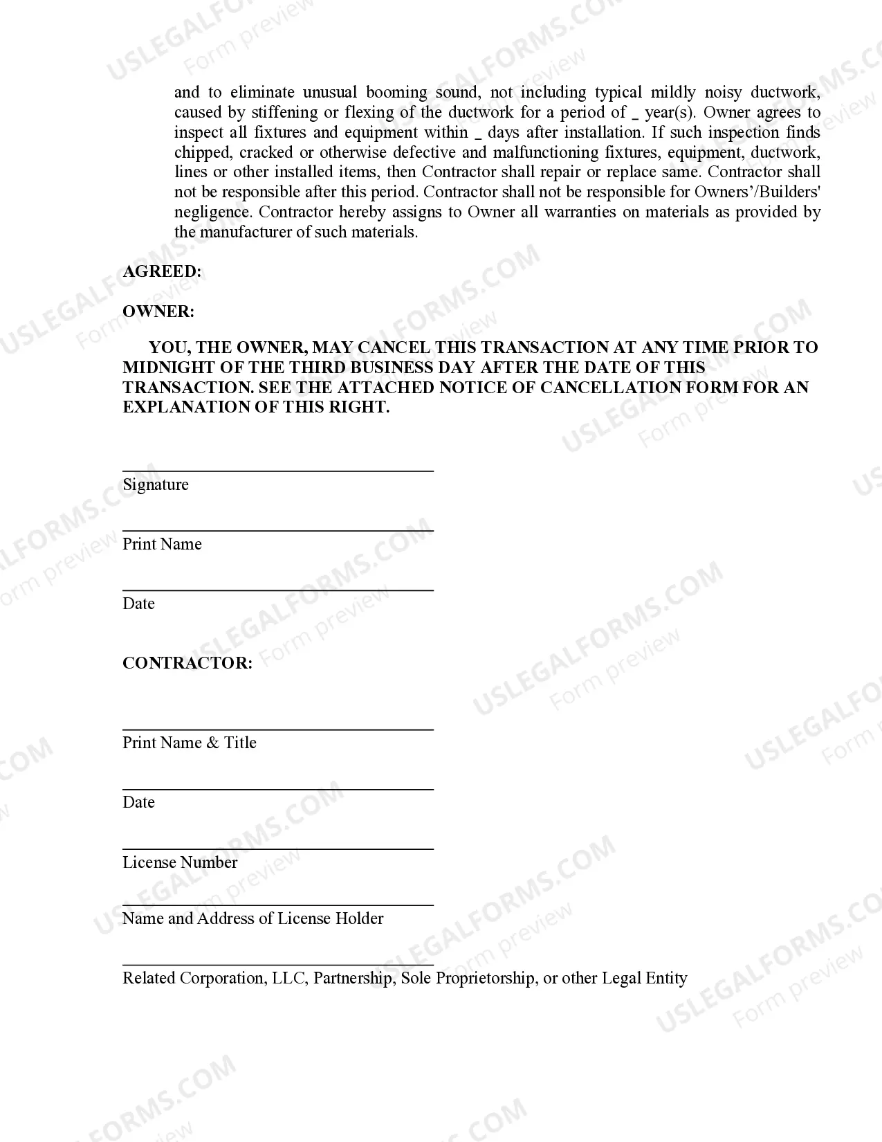 Preview HVAC Contract for Contractor