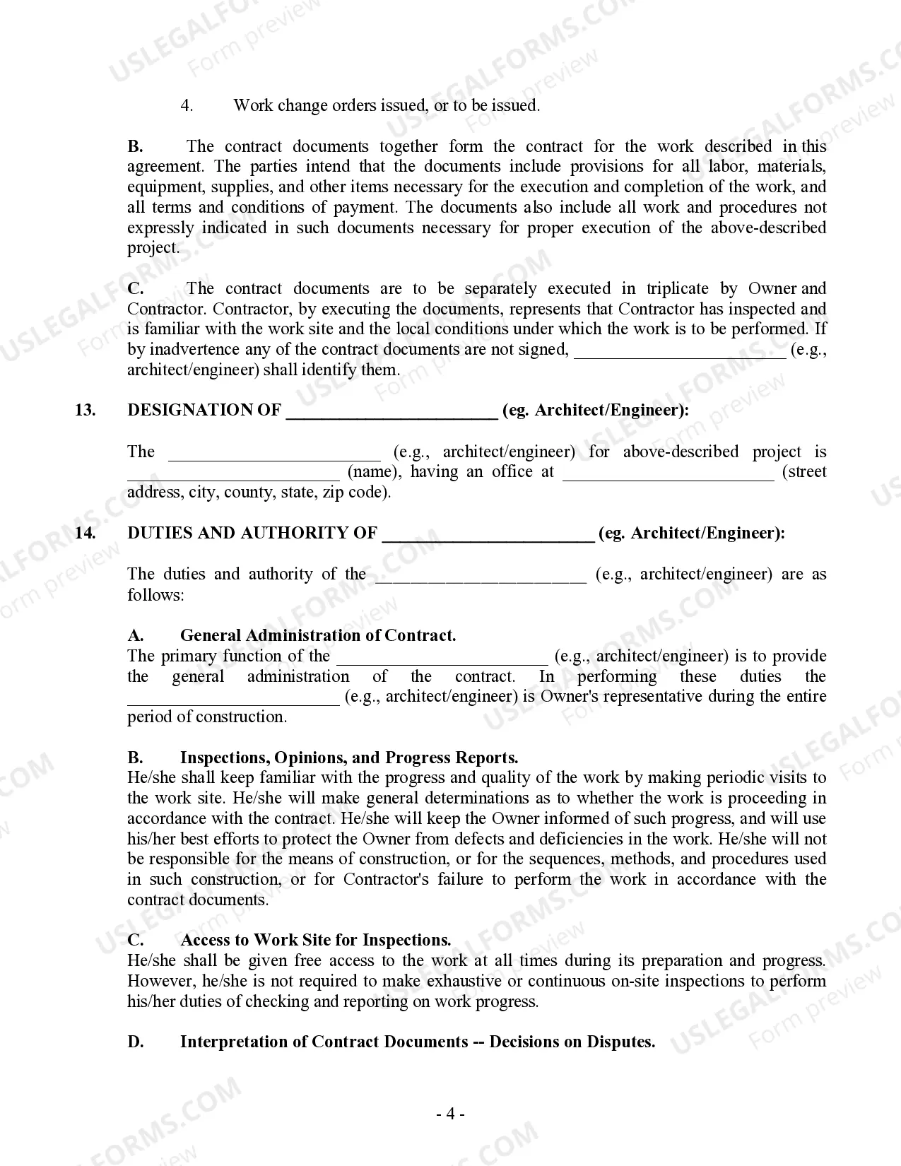 Preview Commercial Contract for Contractor