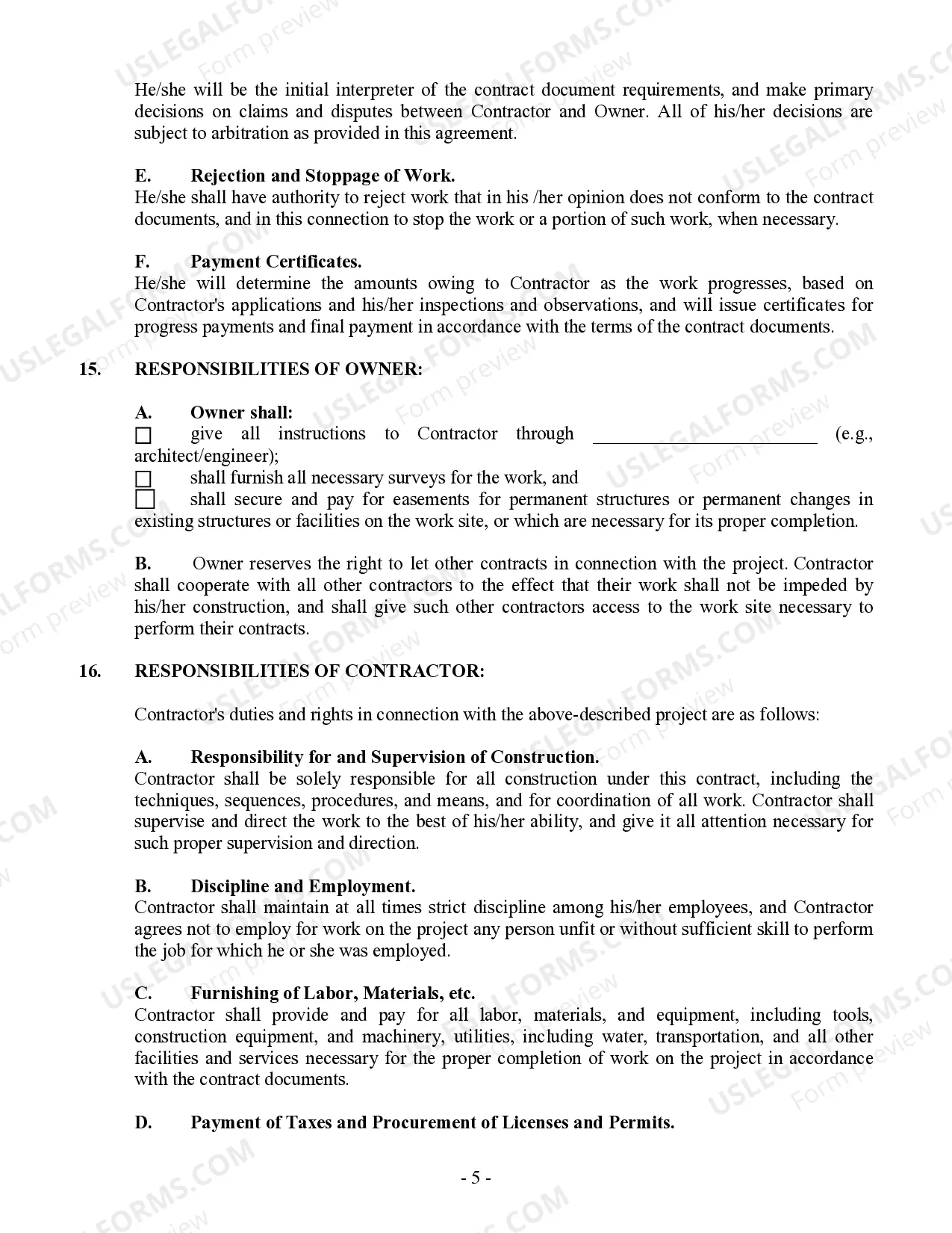 Preview Commercial Contract for Contractor