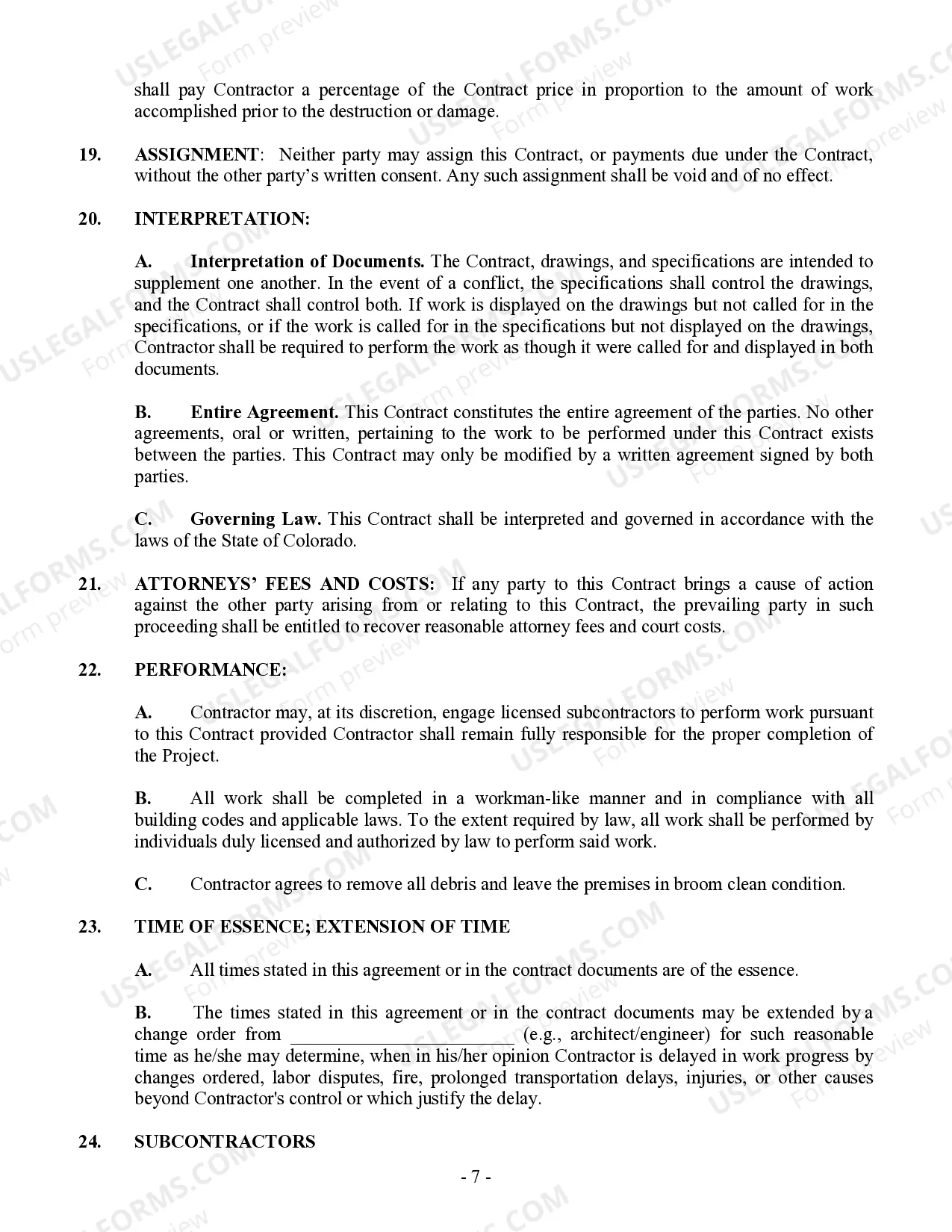 Preview Commercial Contract for Contractor