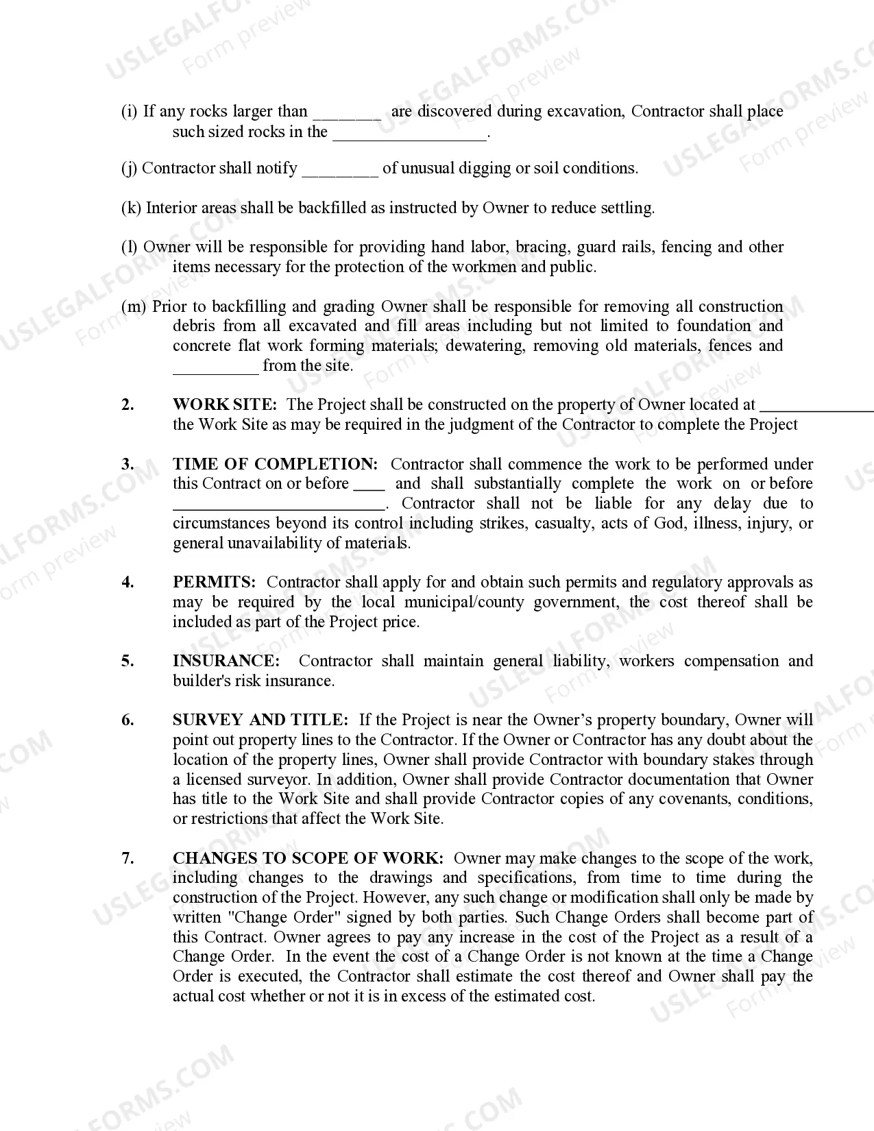 Preview Excavator Contract for Contractor