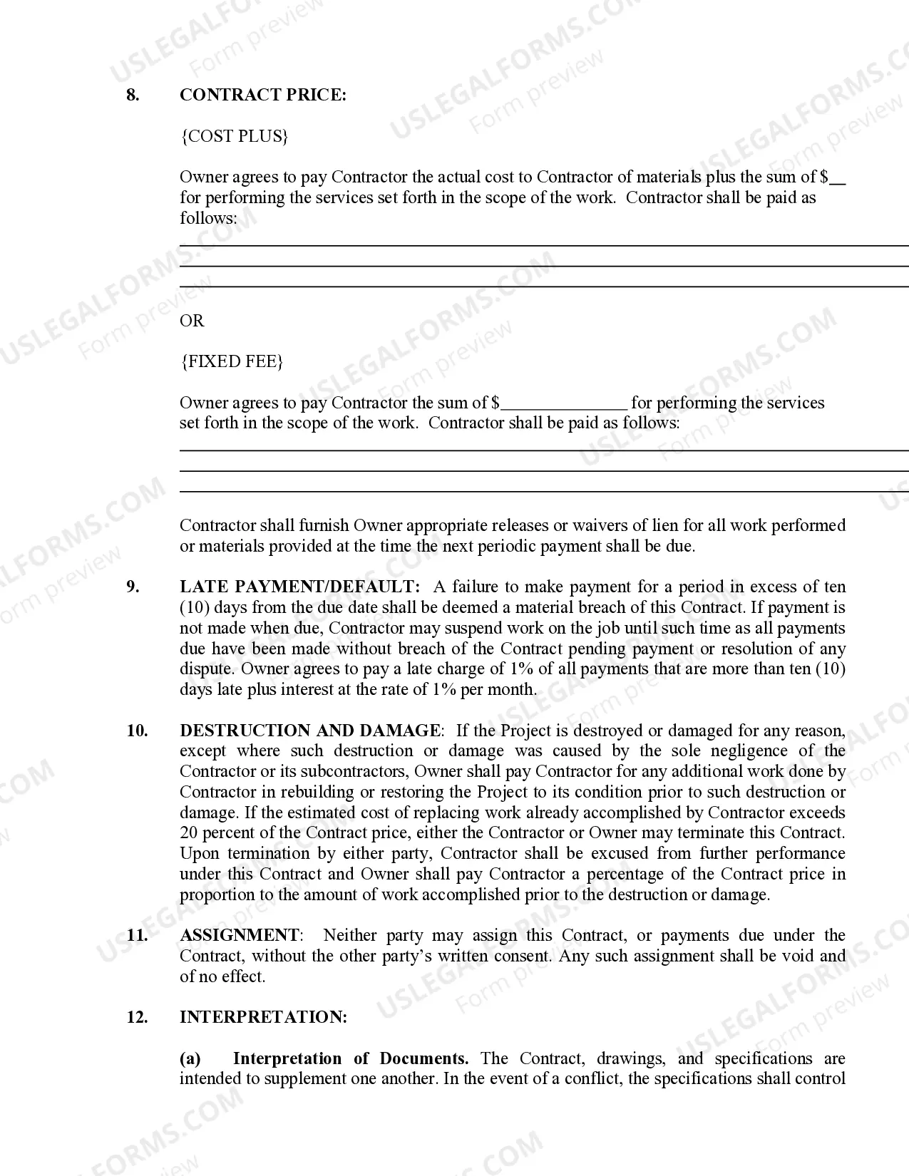 Preview Excavator Contract for Contractor