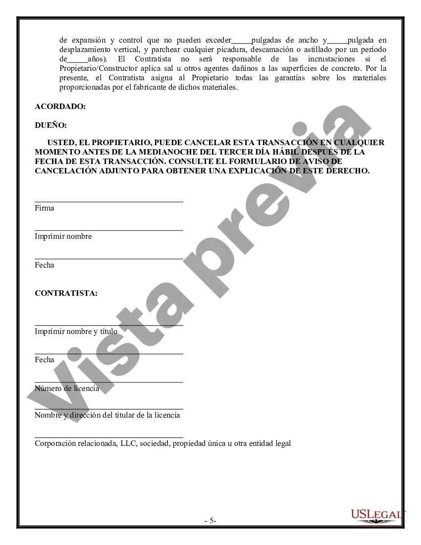 Preview Contrato de albañil de hormigón para contratista