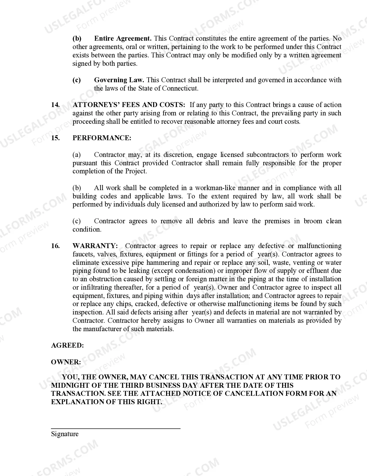 Preview Plumbing Contract for Contractor