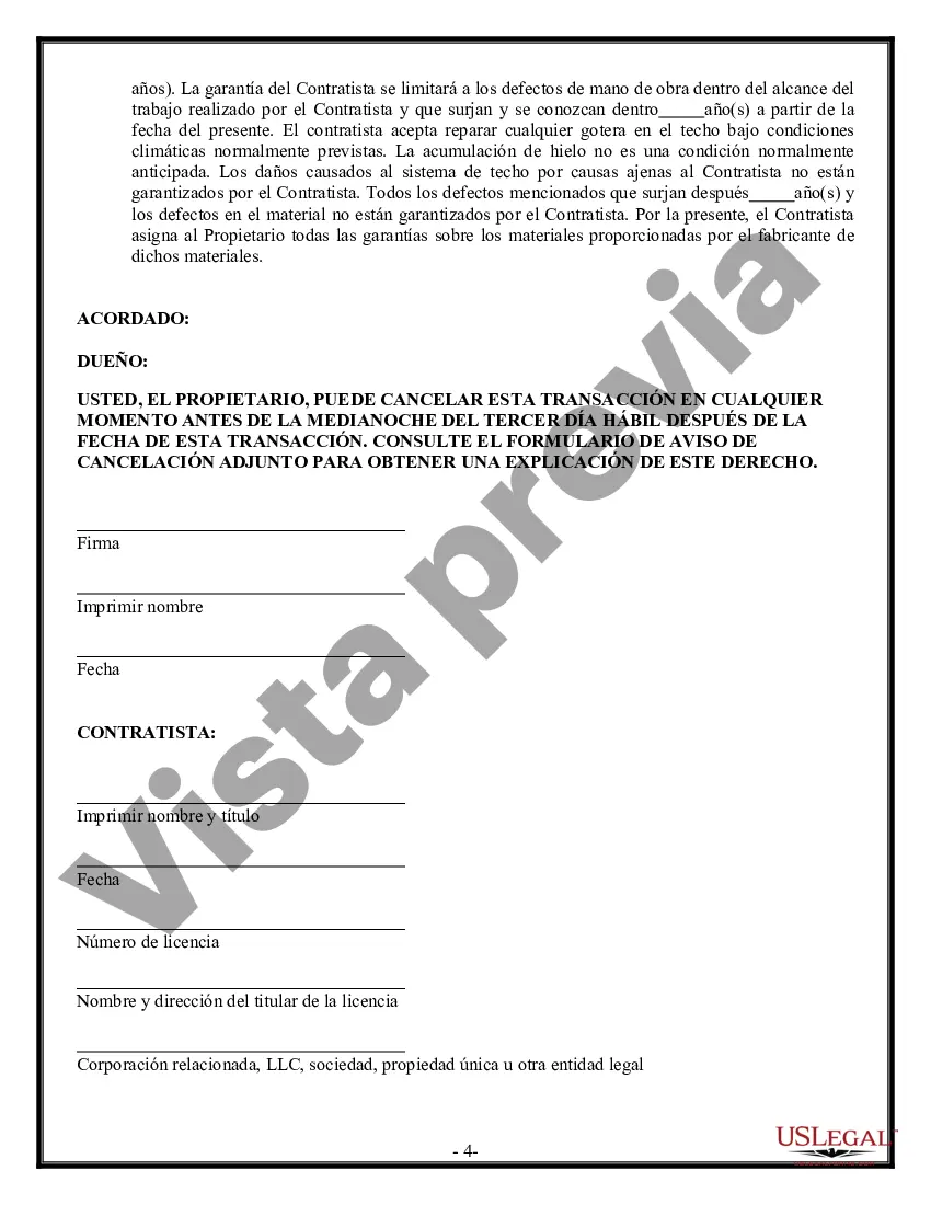 Preview Contrato de techado para contratista