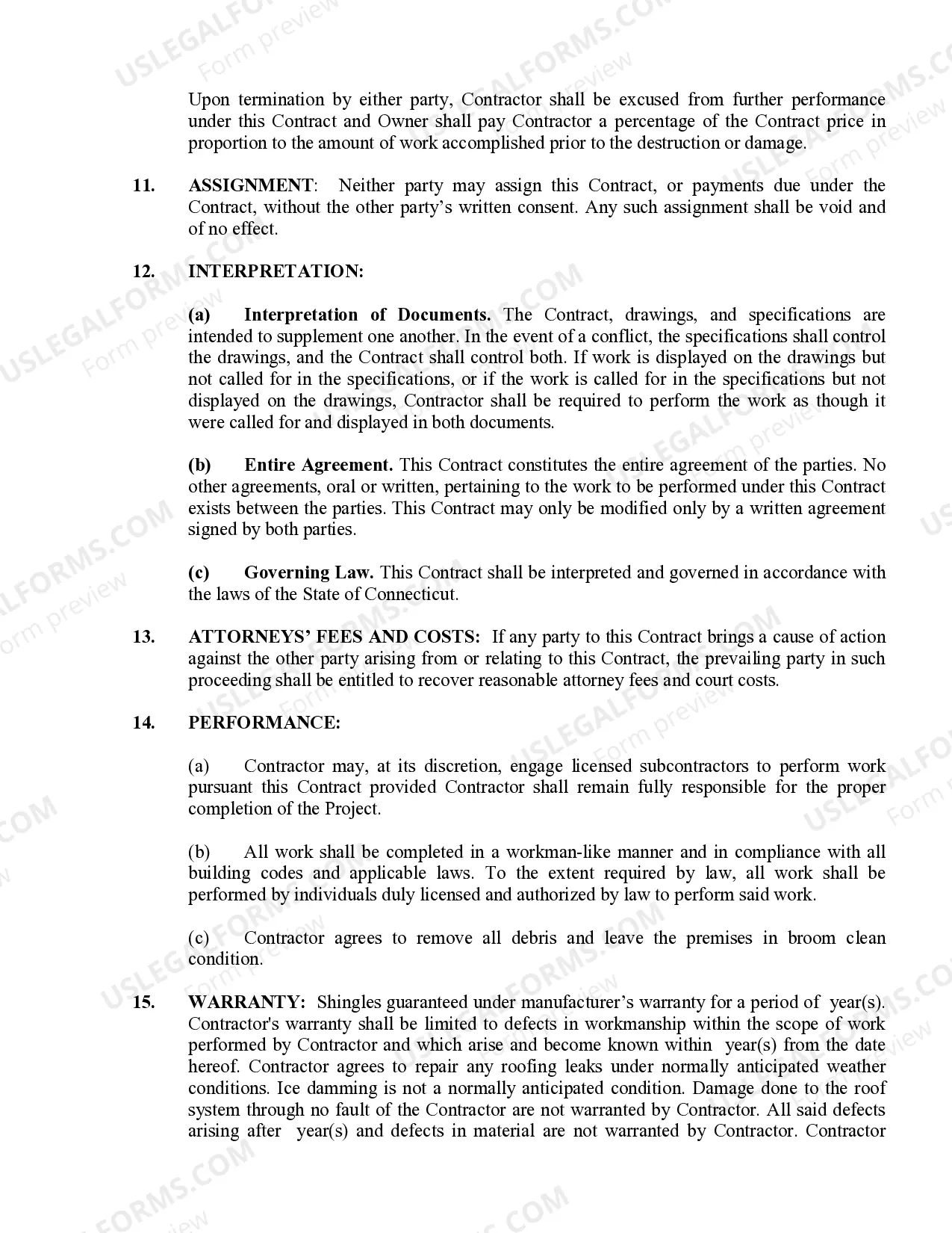 Preview Roofing Contract for Contractor