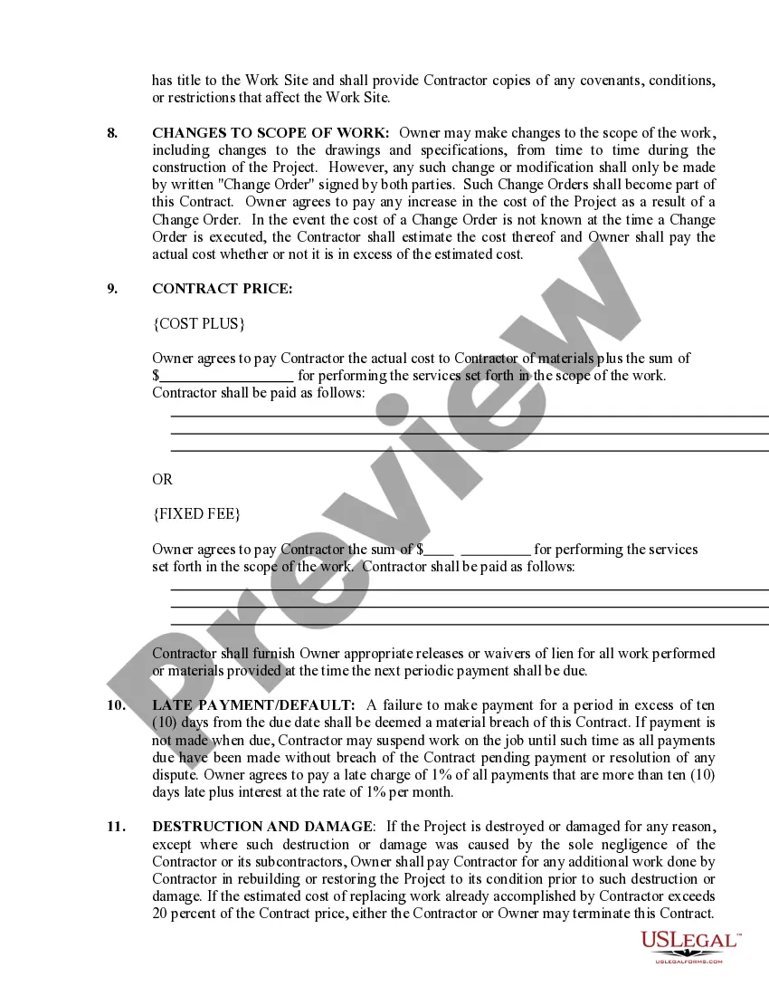 Preview Construction Contract Cost Plus or Fixed Fee