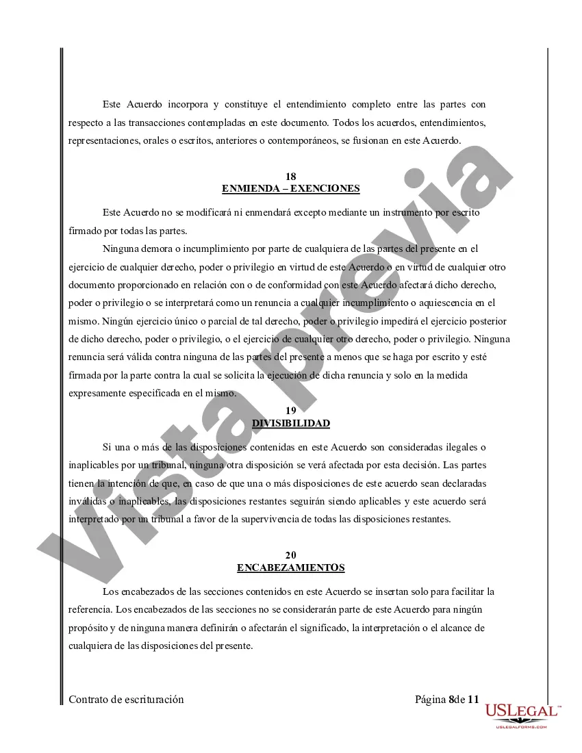Preview Acuerdo o Contrato de Escritura de Venta y Compra de Bienes Raíces a/k/a Terreno o Contrato de Ejecución