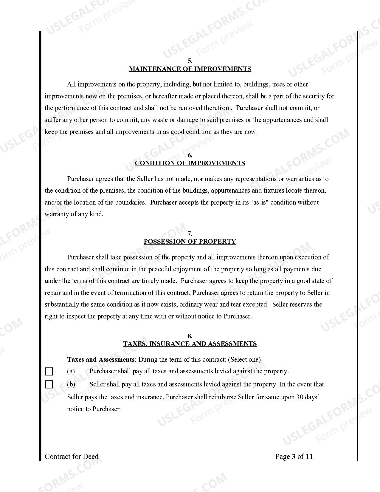 Preview Agreement or Contract for Deed for Sale and Purchase of Real Estate a/k/a Land or Executory Contract