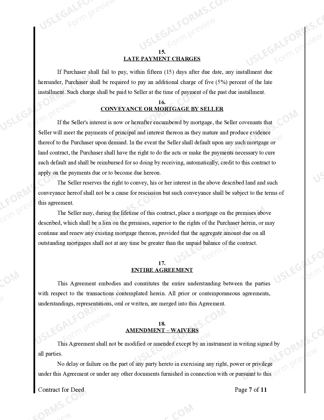 Preview Agreement or Contract for Deed for Sale and Purchase of Real Estate a/k/a Land or Executory Contract