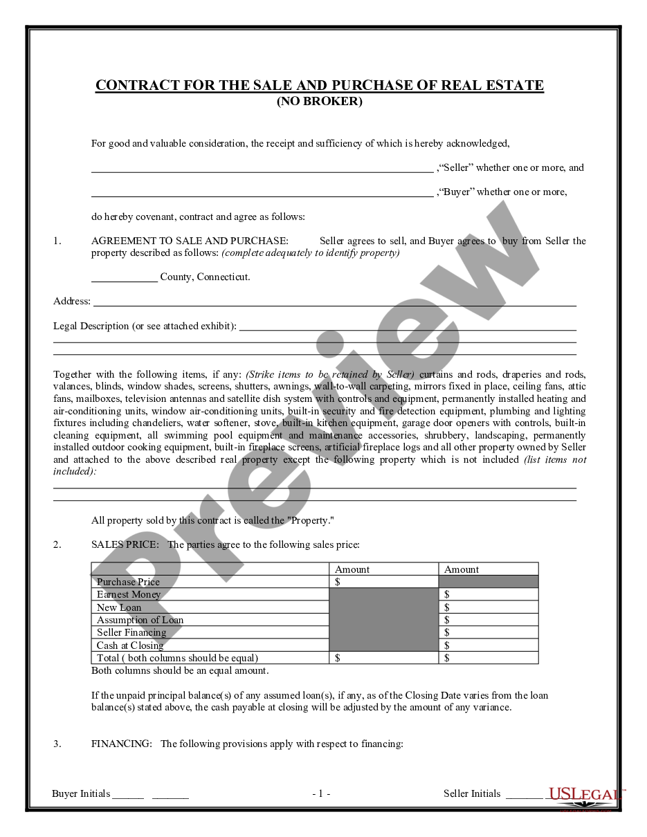 page 0 Contract for Sale and Purchase of Real Estate with No Broker for Residential Home Sale Agreement preview