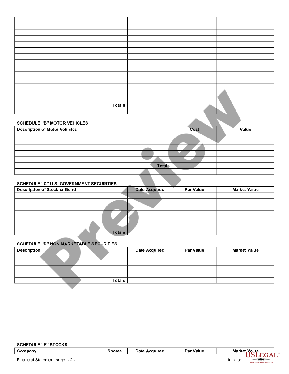 page 6 Financial Statements only in Connection with Prenuptial Premarital Agreement preview
