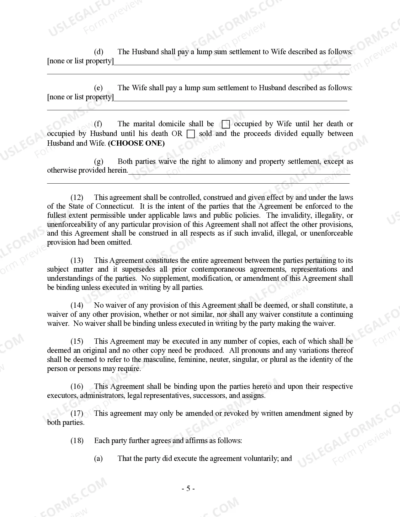 Preview Connecticut Prenuptial Premarital Agreement with Financial Statements - Uniform Premarital Agreement Act