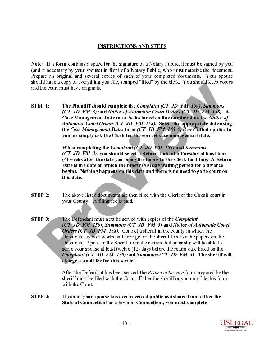 Preview Connecticut No-Fault Agreed Uncontested Divorce Package for Dissolution of Marriage for people with Minor Children