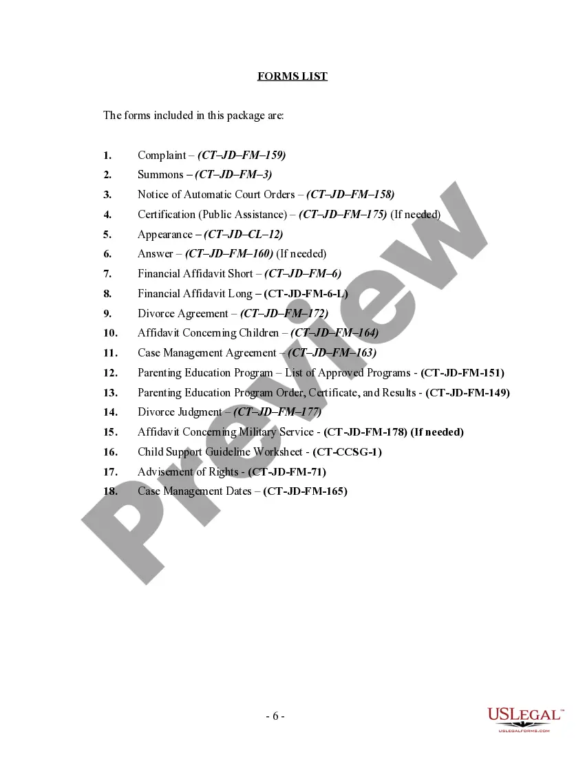 Preview Connecticut No-Fault Agreed Uncontested Divorce Package for Dissolution of Marriage for people with Minor Children