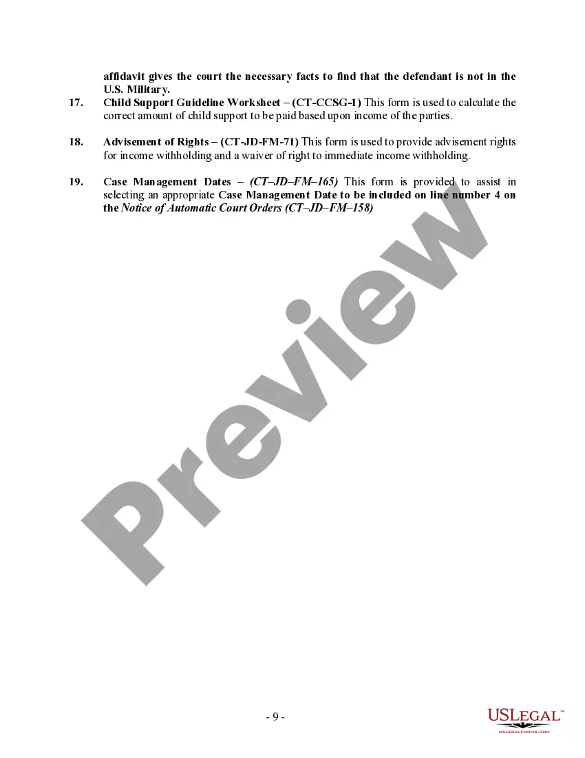 Preview Connecticut No-Fault Agreed Uncontested Divorce Package for Dissolution of Marriage for people with Minor Children