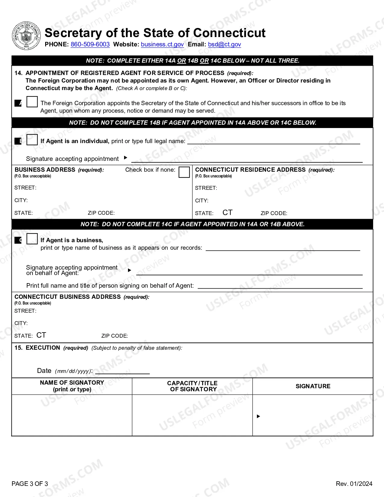 Preview Connecticut Registration of Foreign Corporation