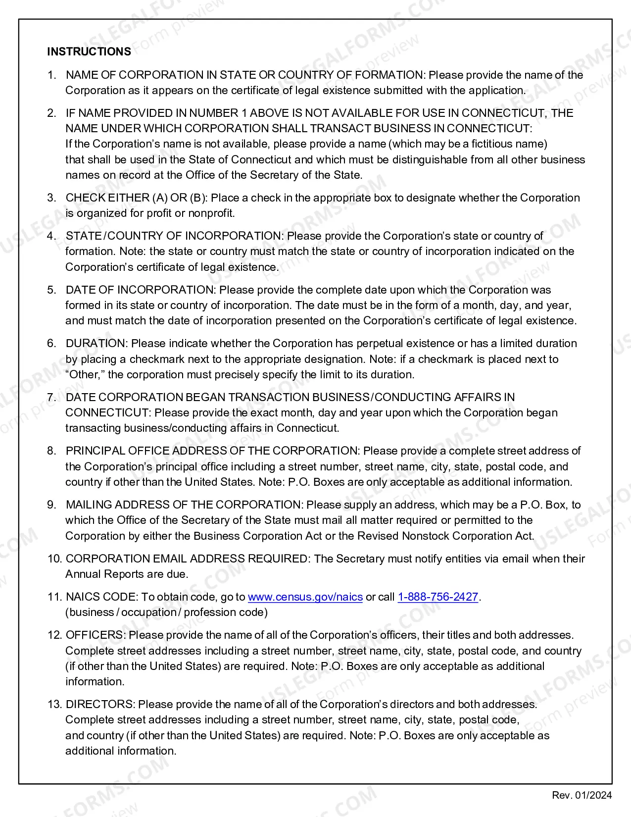 Preview Connecticut Registration of Foreign Corporation