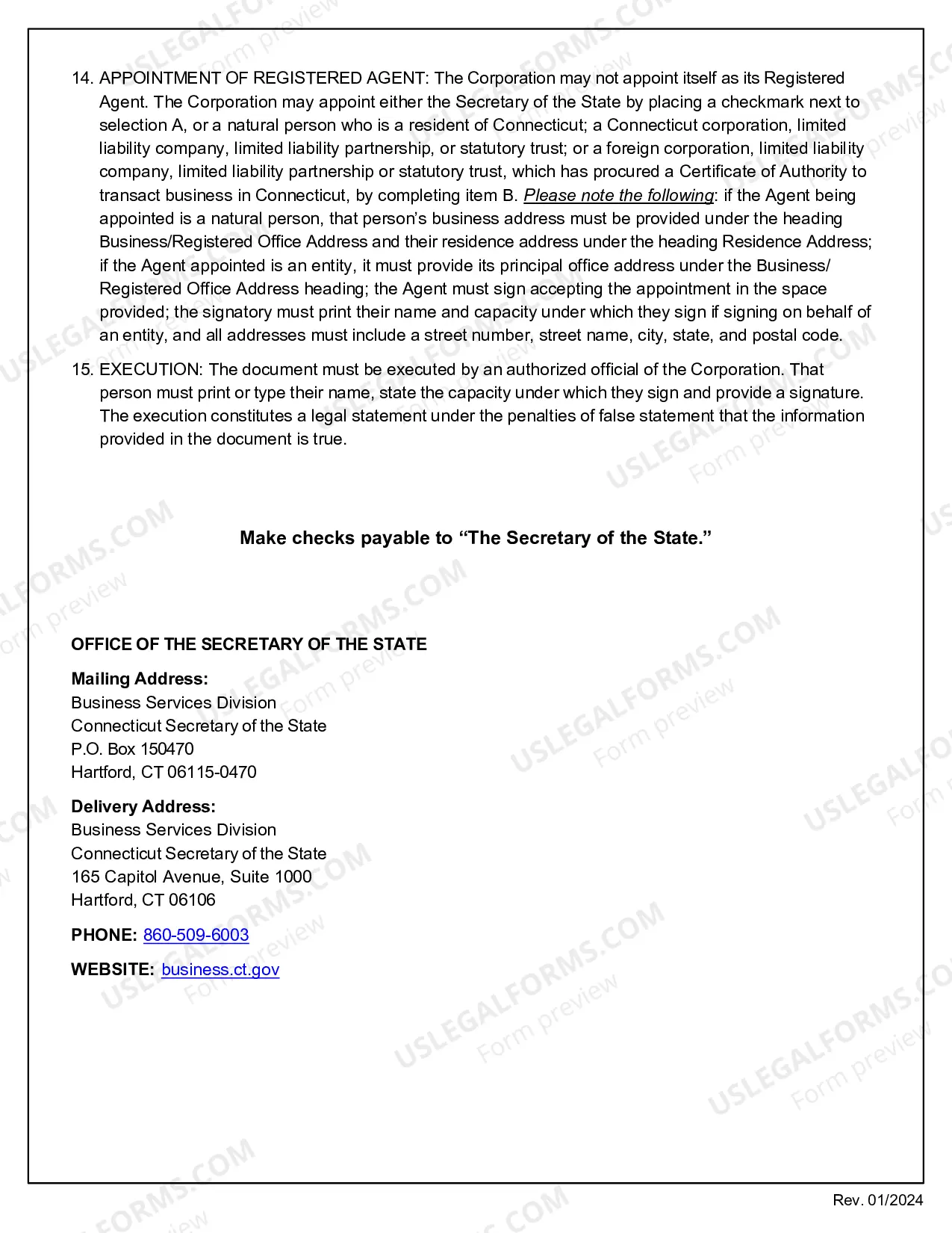 Preview Connecticut Registration of Foreign Corporation
