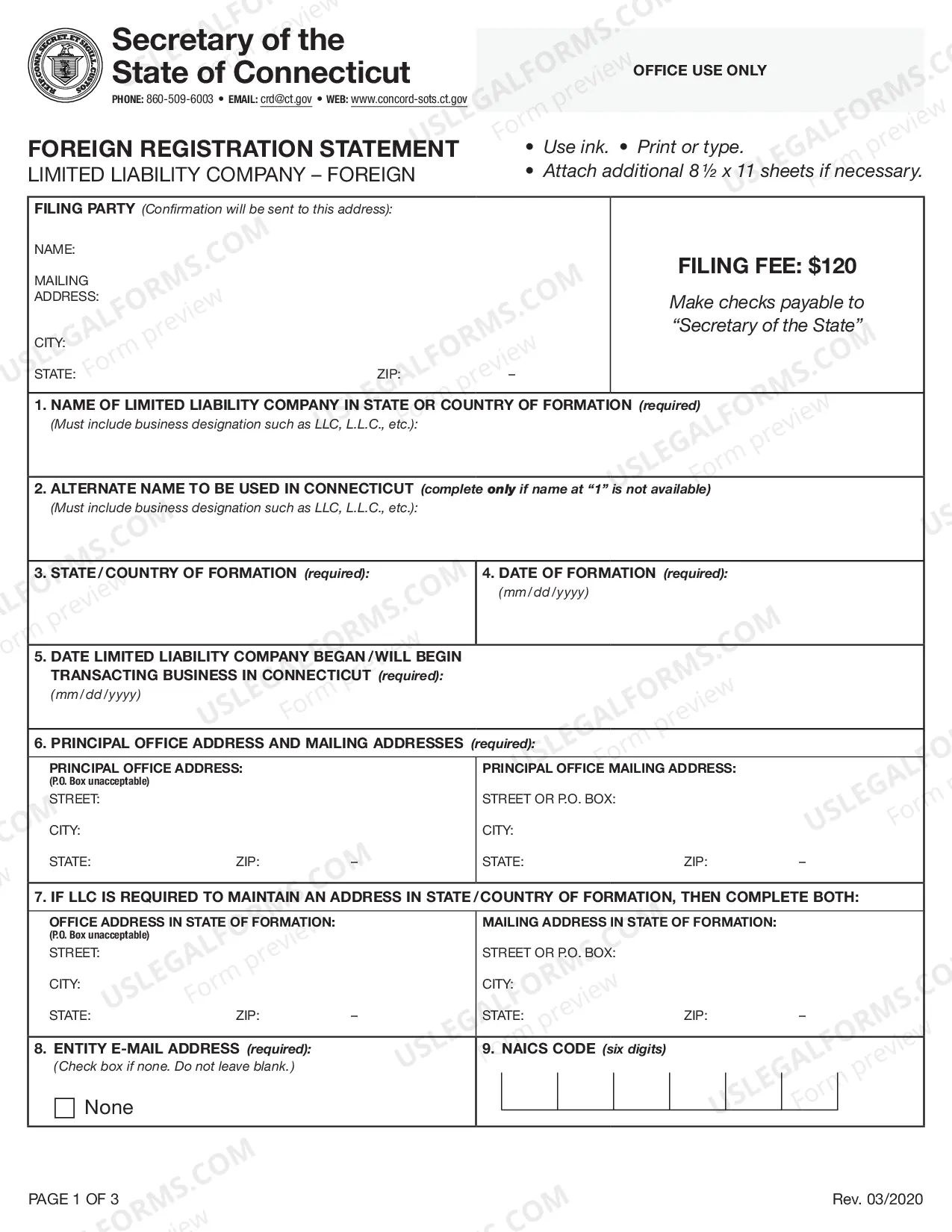 Preview Connecticut Registration of Foreign Corporation
