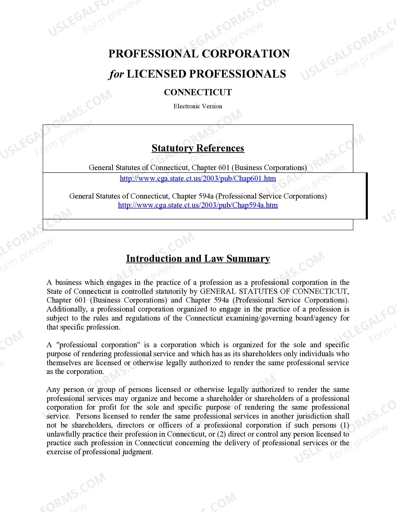 Preview Professional Corporation Package for Connecticut