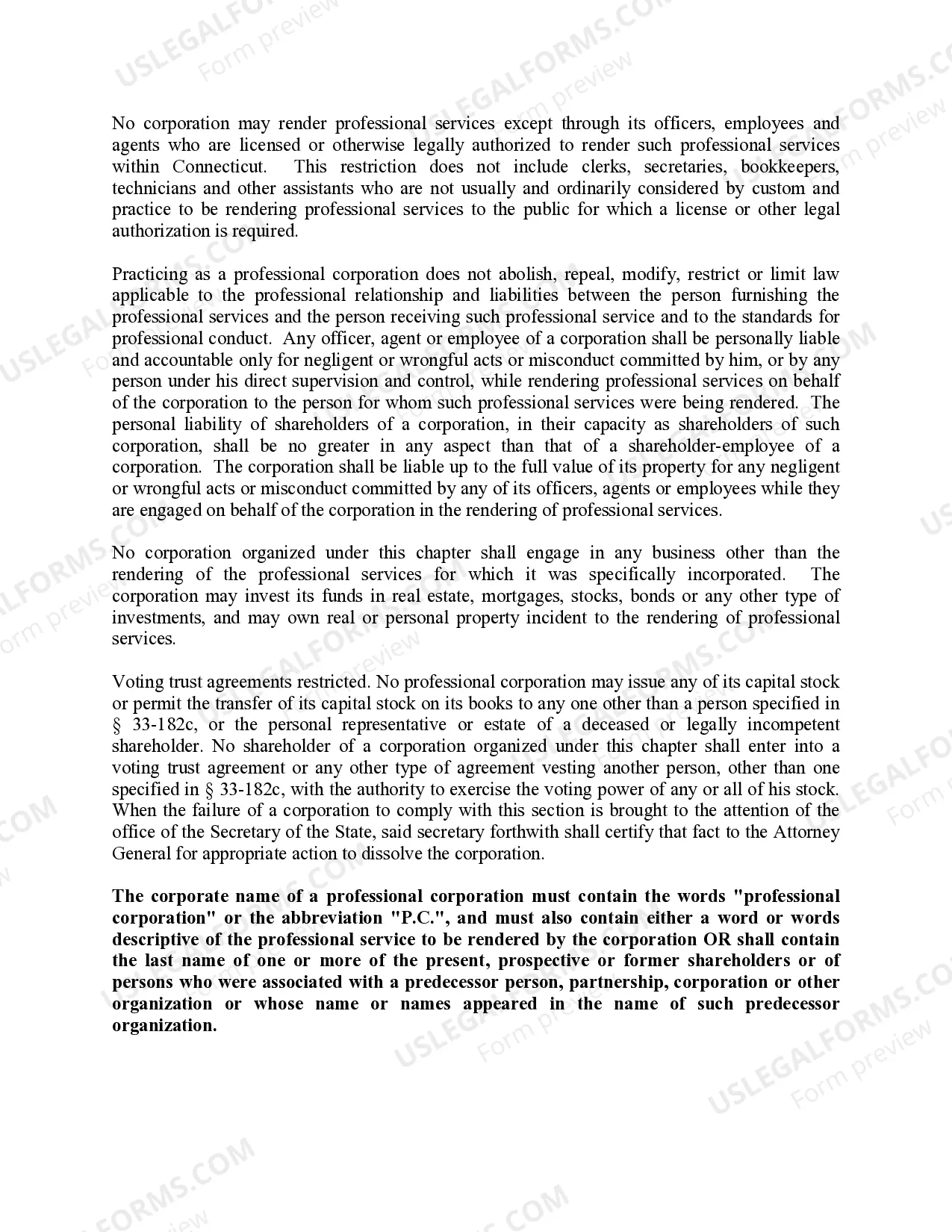 Preview Professional Corporation Package for Connecticut