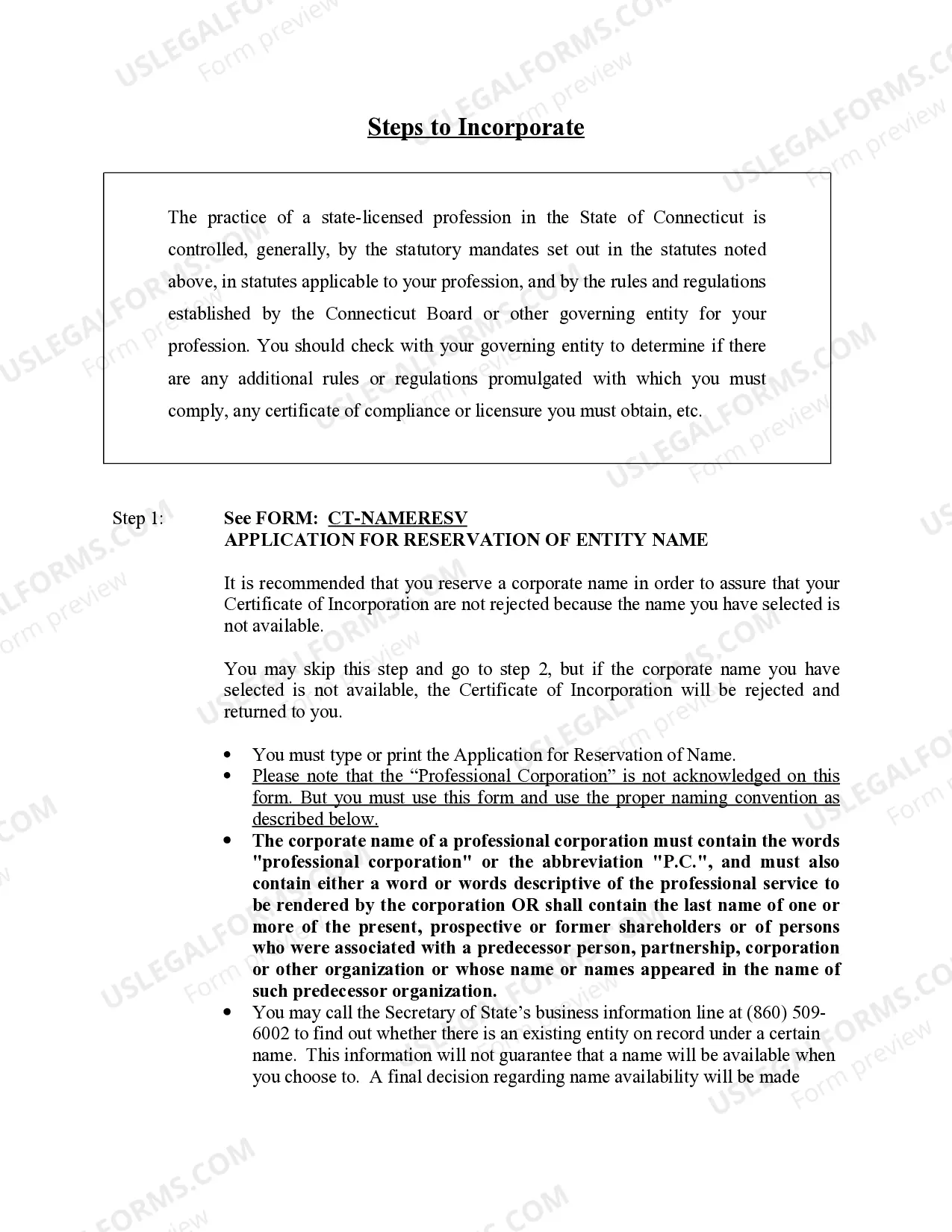 Preview Professional Corporation Package for Connecticut