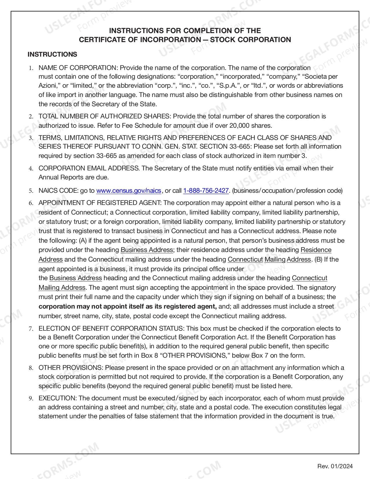 Preview Connecticut Articles of Incorporation Certificate - Domestic For-Profit - Stock Corporation