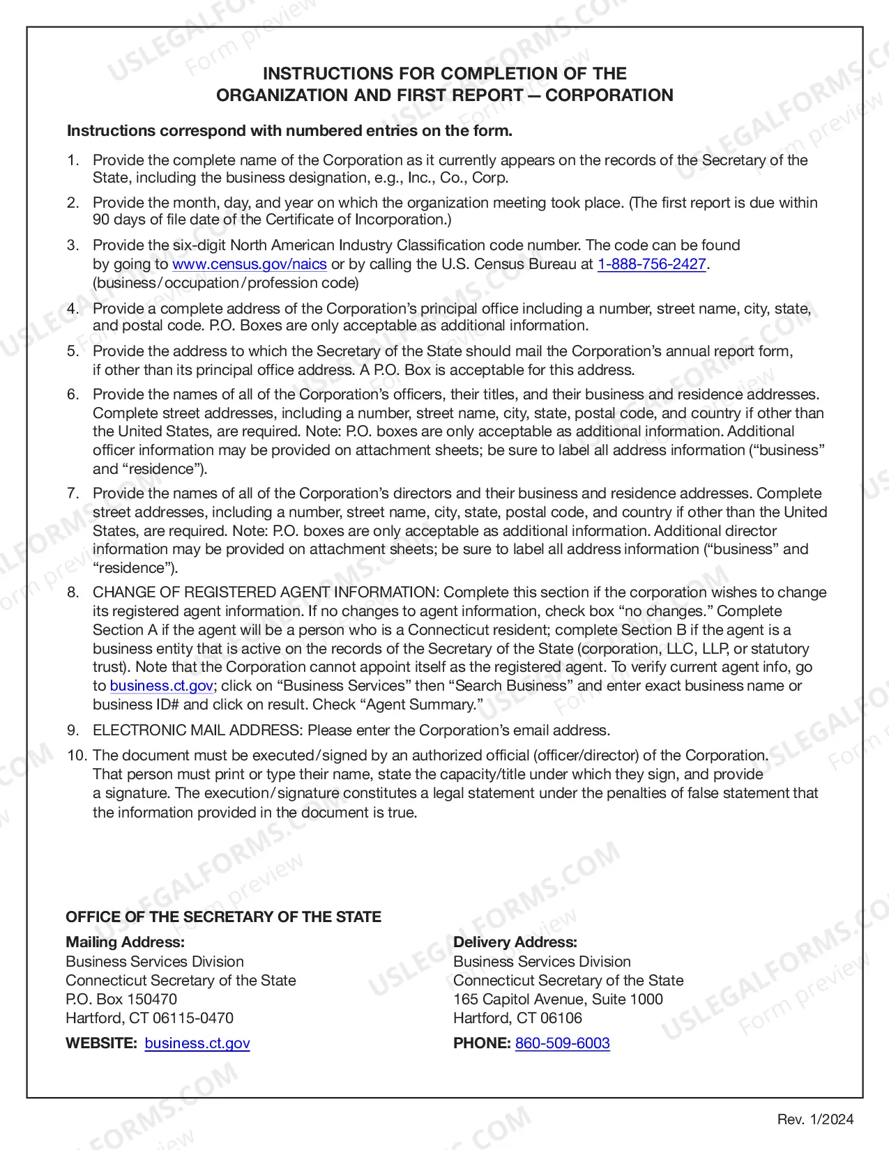 Preview Connecticut Articles of Incorporation Certificate - Domestic For-Profit - Stock Corporation