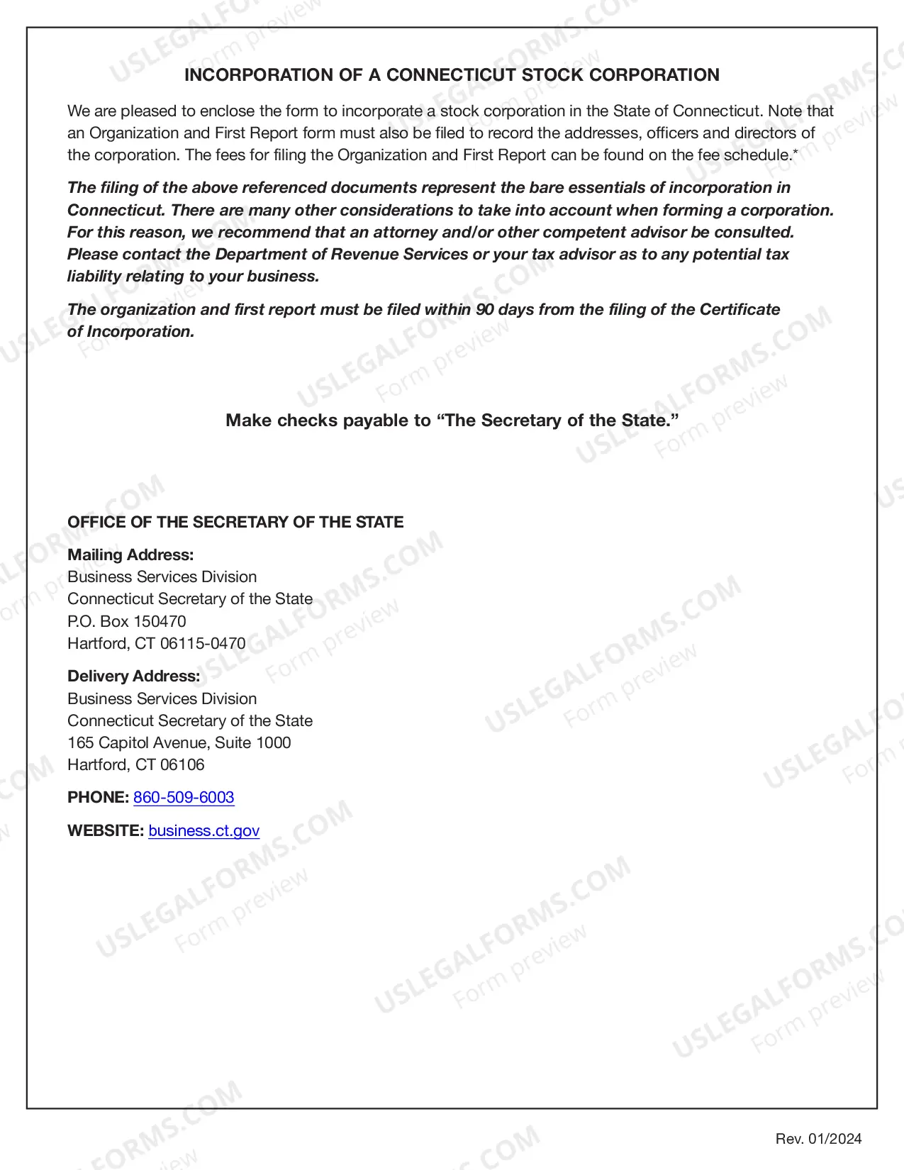 Preview Connecticut Certificate of Incorporation for Professional Corporation