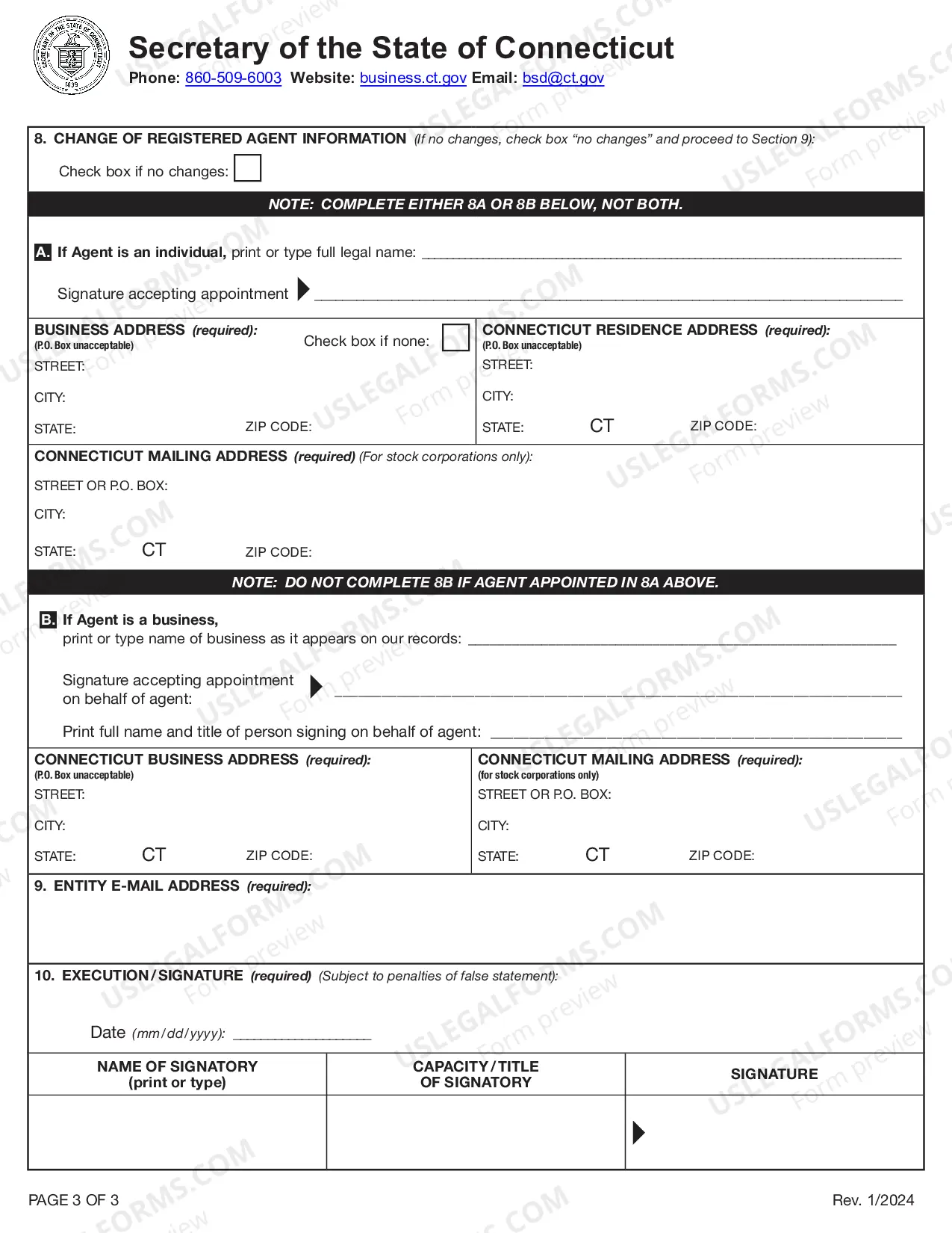 Preview Connecticut Certificate of Incorporation for Professional Corporation