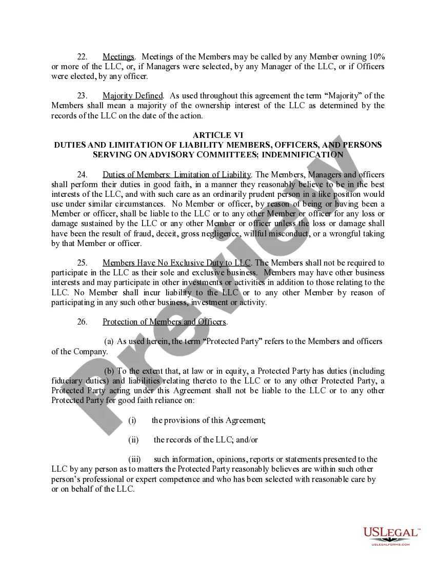 Preview Limited Liability Company LLC Operating Agreement