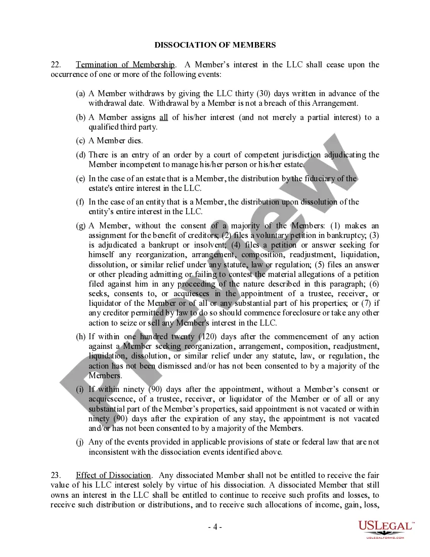 Preview Single Member Limited Liability Company LLC Operating Agreement