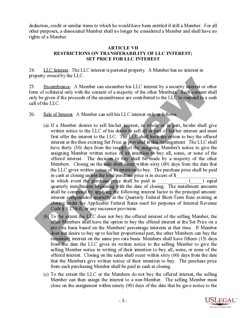 Preview Single Member Limited Liability Company LLC Operating Agreement