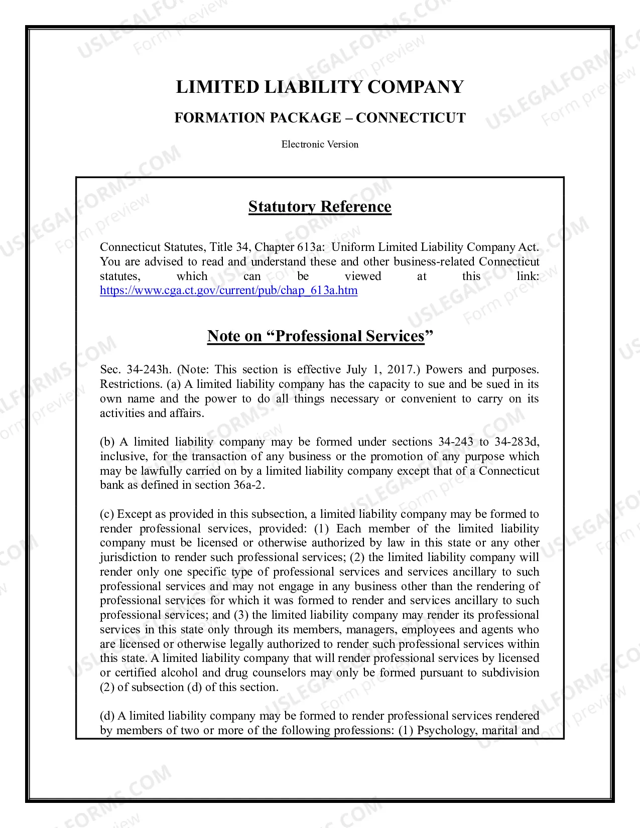 Preview Connecticut Limited Liability Company LLC Formation Package