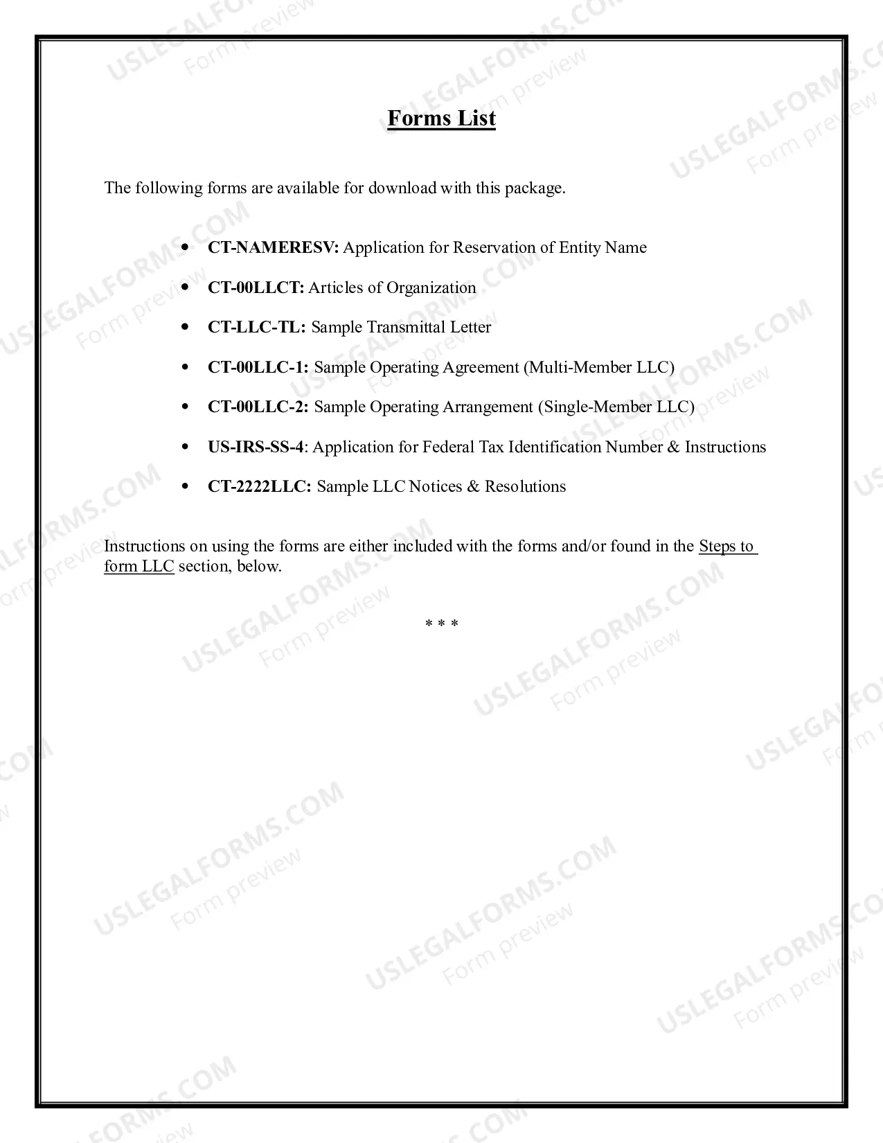 Preview Connecticut Limited Liability Company LLC Formation Package