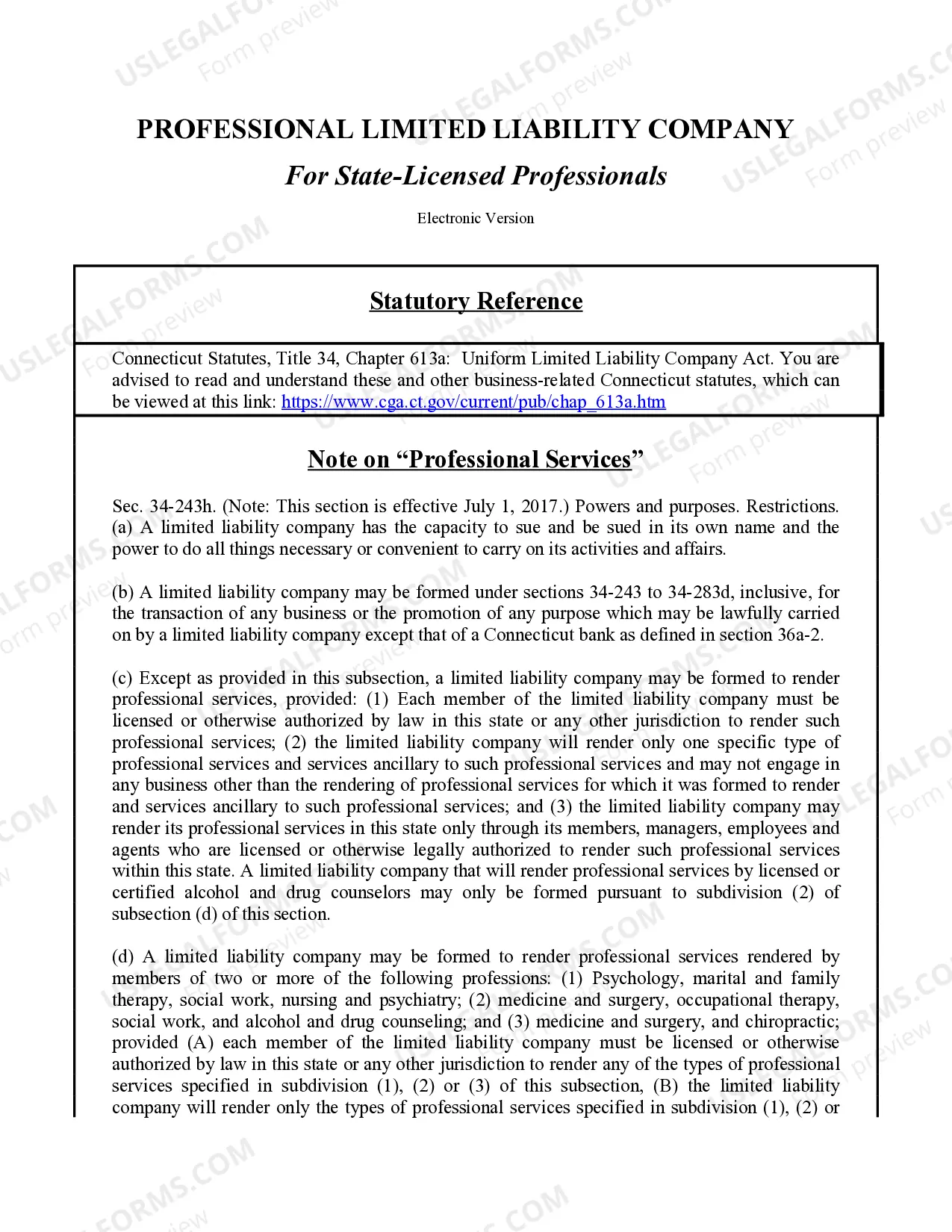 Preview Connecticut Professional Limited Liability Company PLLC Formation Package
