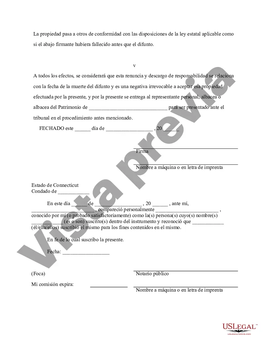Preview Connecticut Renuncia y descargo de responsabilidad de la propiedad del testamento por testamento