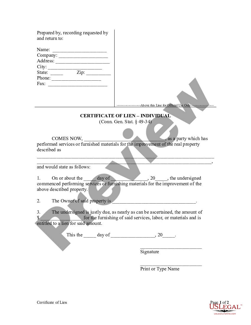 Connecticut Release Of Judgment Lien Form | US Legal Forms