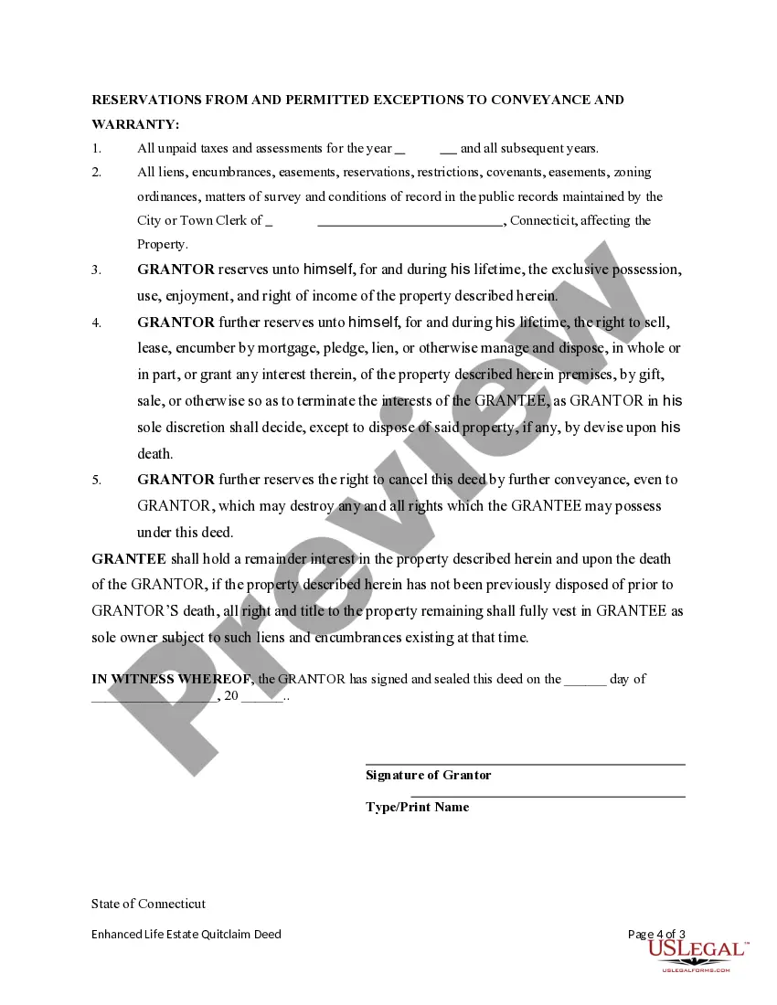 Preview Enhanced Life Estate or Lady Bird Quitclaim Deed - Individual to Individual