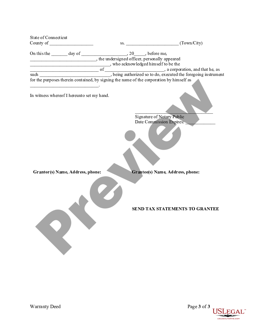 Waterbury Connecticut Warranty Deed from Corporation to Husband and ...